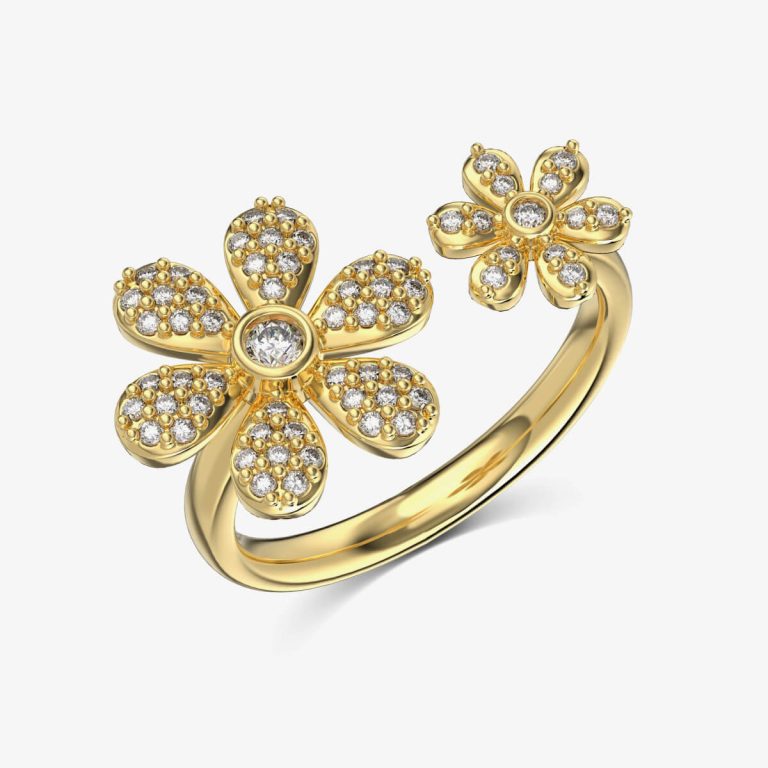 Floral Diamond Open Gold Ring DY121075-S-G-WH (3)