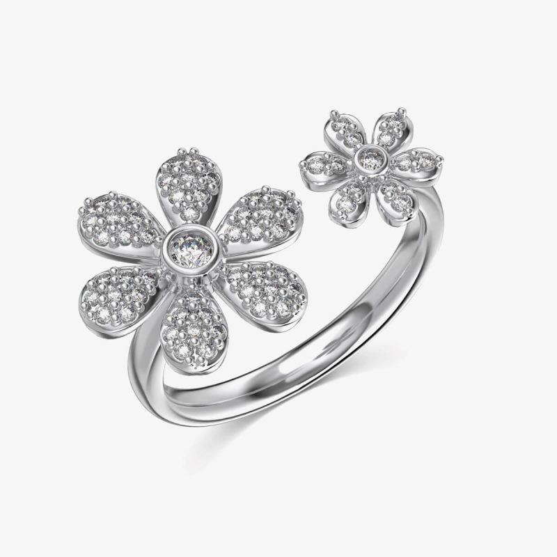 Floral Diamond Open silver Ring DY121075-S-W-WH (2)