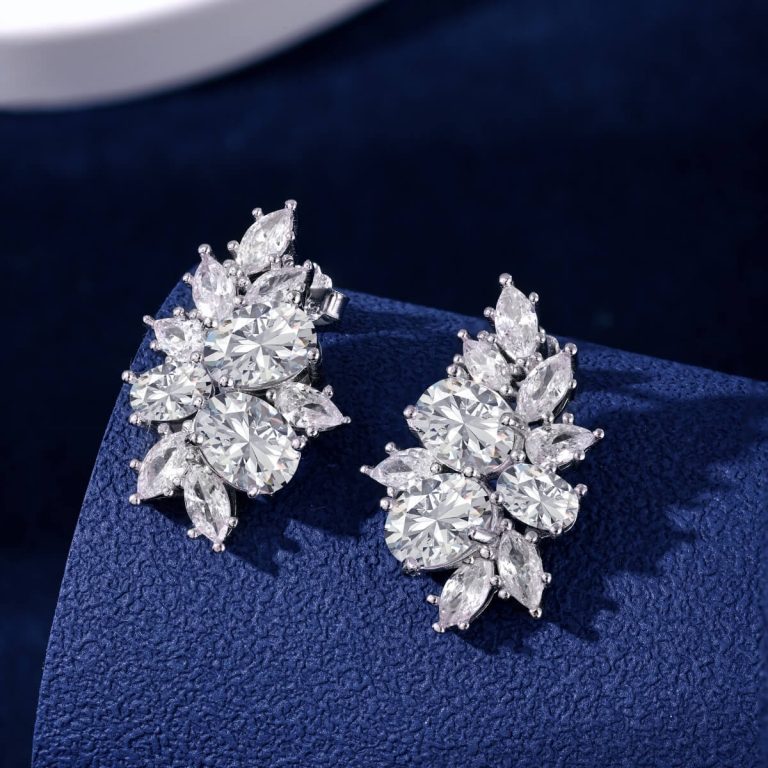 Floral Diamond Silver Earrings DY110141-S-W-WH (1)