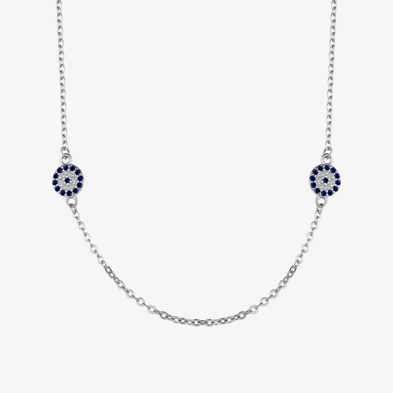 Floral Pattern Blue and White Gemstone Embedded silver Necklace TZ190007-S-W-BA (1)