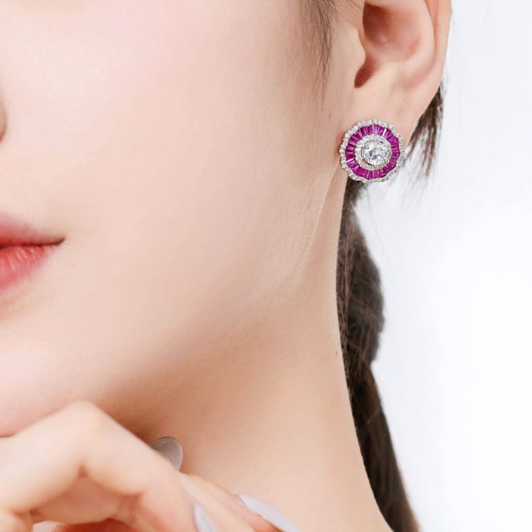 Floral Pink Gemstone Stud Earrings DY1D0333-S-W-BO (4)