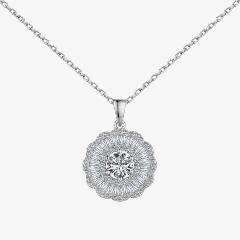 Floral White Gemstone and Diamond Silver Necklace DY190708-S-W-WH (1)