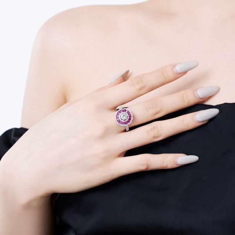 Flower-Shape-Pink-Gemstone-and-Diamond-Inlaid-Silver-Ring-DY120966-S-W-BO-(3a)