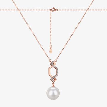 Geometric Pearl 925 Silver Rose Gold Necklace DY190334-S-W-WH (4)