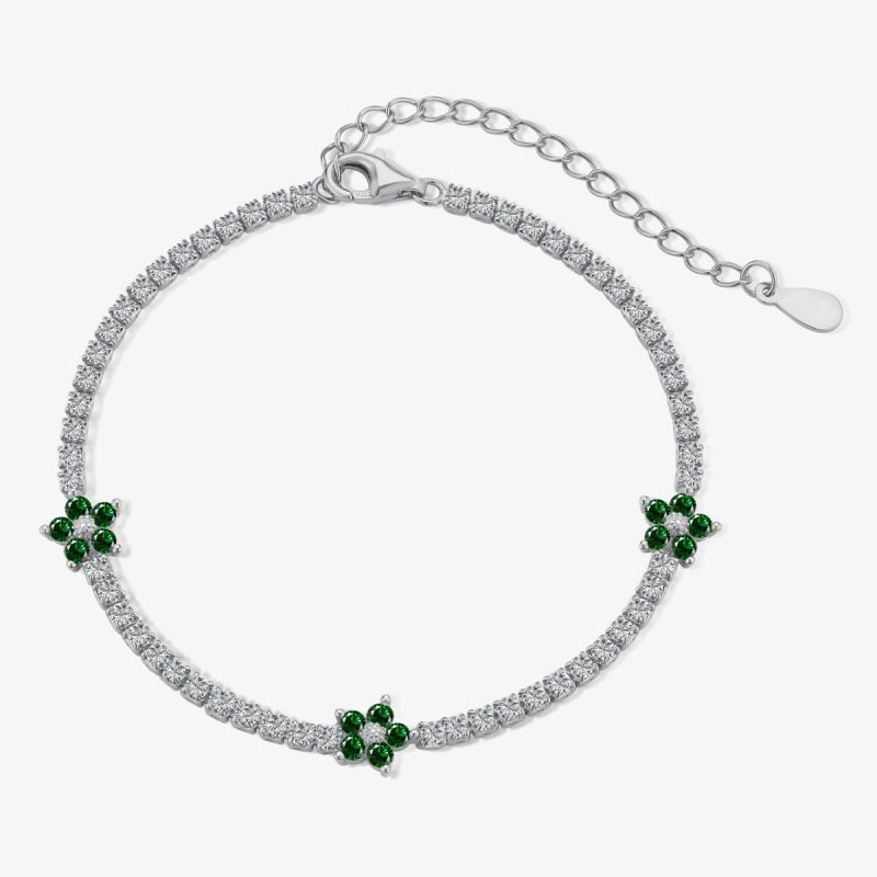 Green Gemstone Cluster Flower 925 Silver Bracelet DY150146-S-W-WG (1)