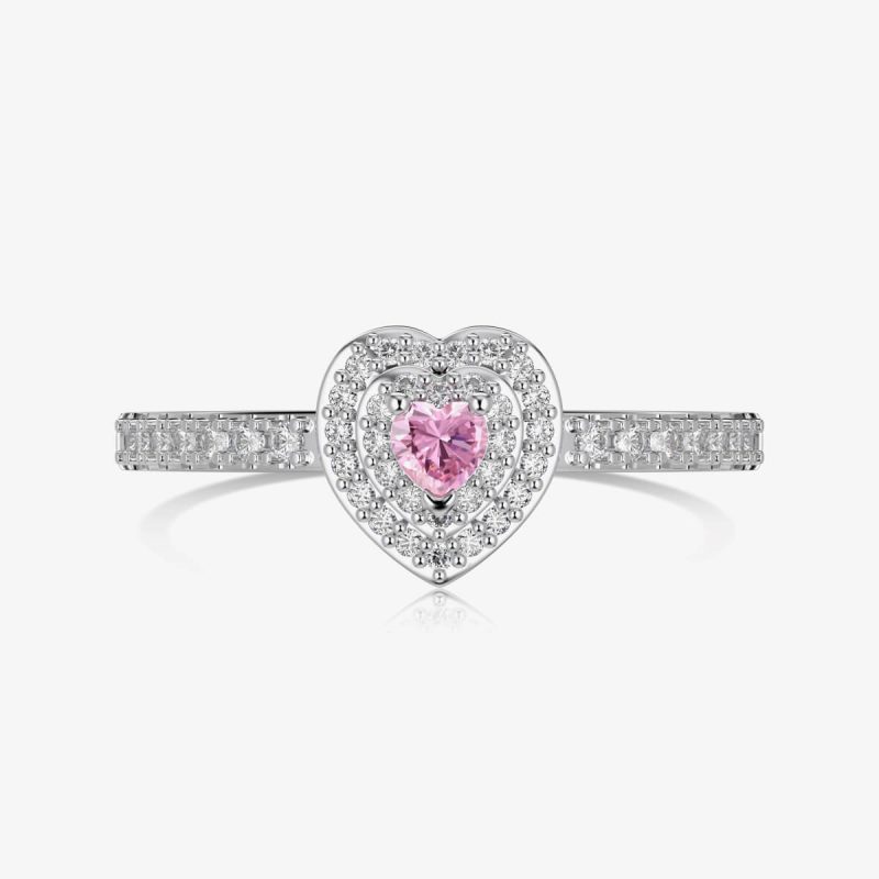 Heart Pink Gemstone and Diamond Silver Ring DY121017-S-W-BF (1)