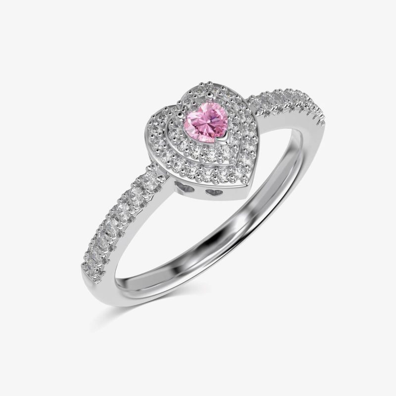 Heart Pink Gemstone and Diamond Silver Ring DY121017-S-W-BF (3)