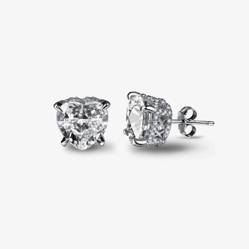 Heart-Shaped Clear Diamond 925 Silver Stud Earrings NE1D0002-S-W-WH (1)