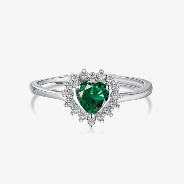 Heart-Shaped Emerald and Diamond White silver Ring DY120494-S-W-GN (1)