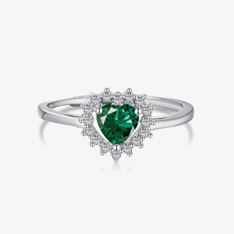 Heart-Shaped Emerald and Diamond White silver Ring DY120494-S-W-GN (1)