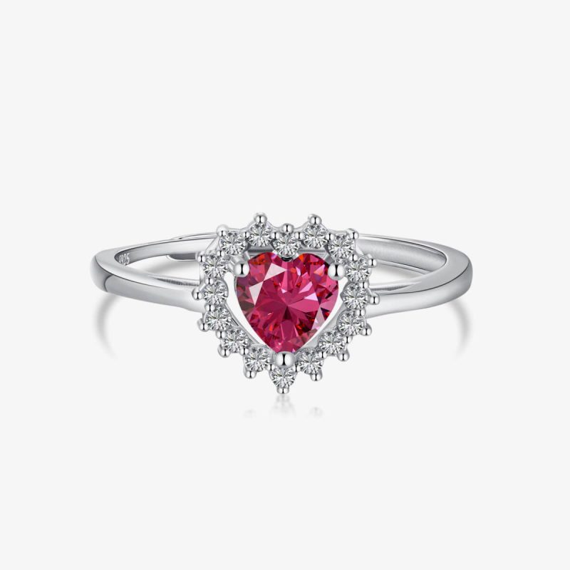 Heart-Shaped ruby red and Diamond White silver Ring DY120494-S-W-RR (1)