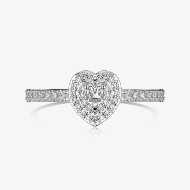 Heart white Gemstone and Diamond Silver Ring DY121017-S-W-WH (1)