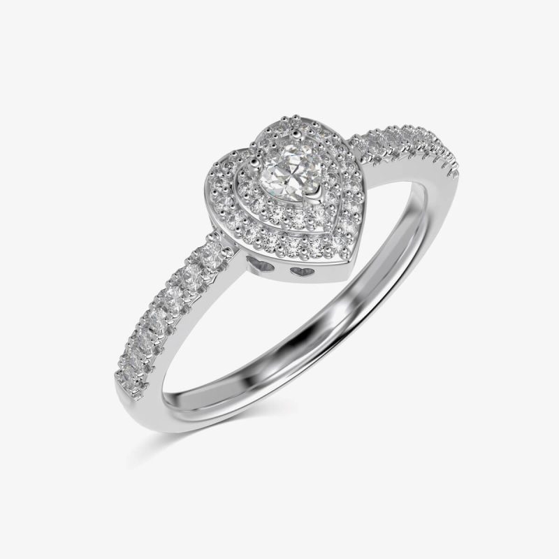 Heart white Gemstone and Diamond Silver Ring DY121017-S-W-WH (3)