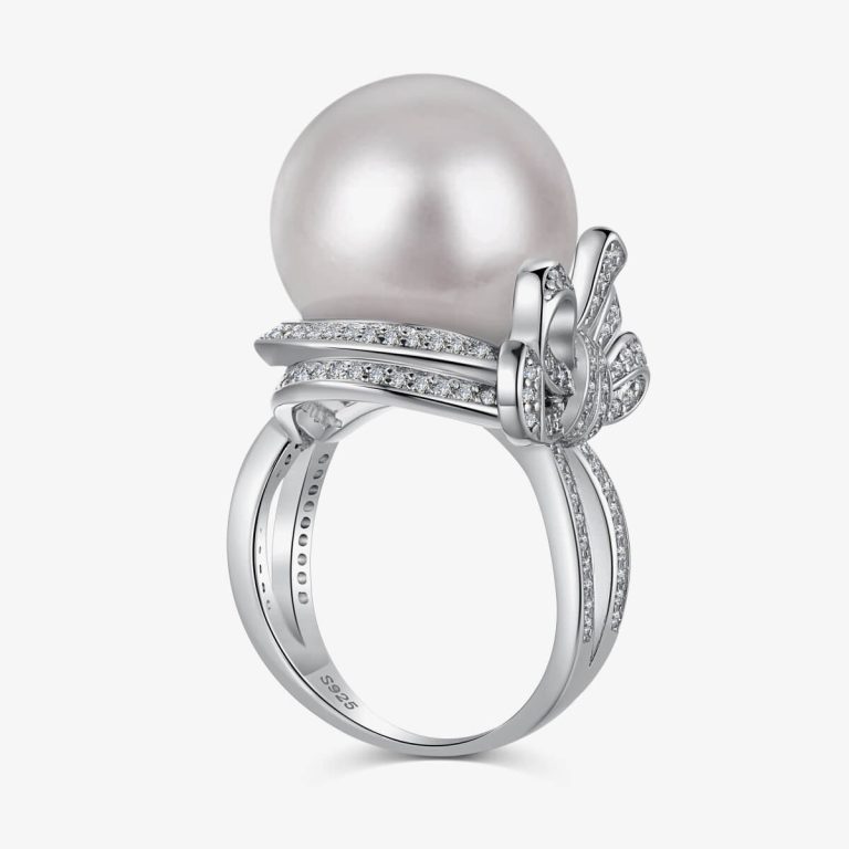 Large Pearl Bow 925 Silver Ring DY120703-S-W-WH (4)