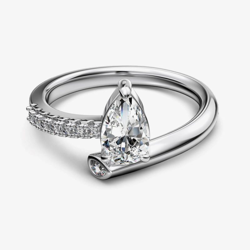 Minimalist Snake Design Pear-Shaped Diamond Ring DY121036-S-W-WH (2)