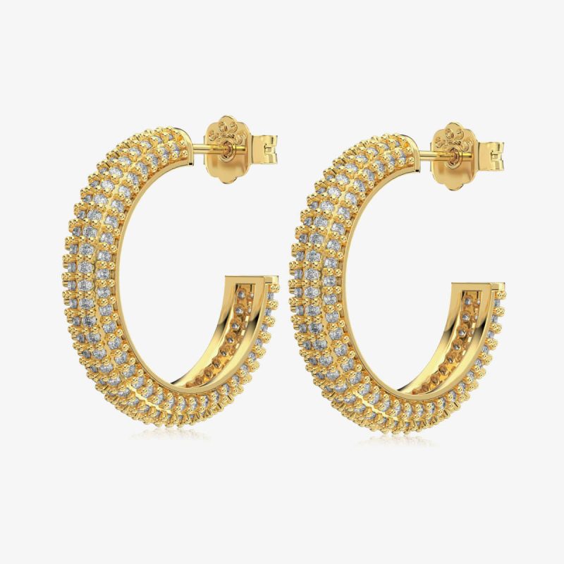 Multi-Row Diamond Encrusted Gold Hoop Earrings DY110301-S-G-AB-15mm (13)