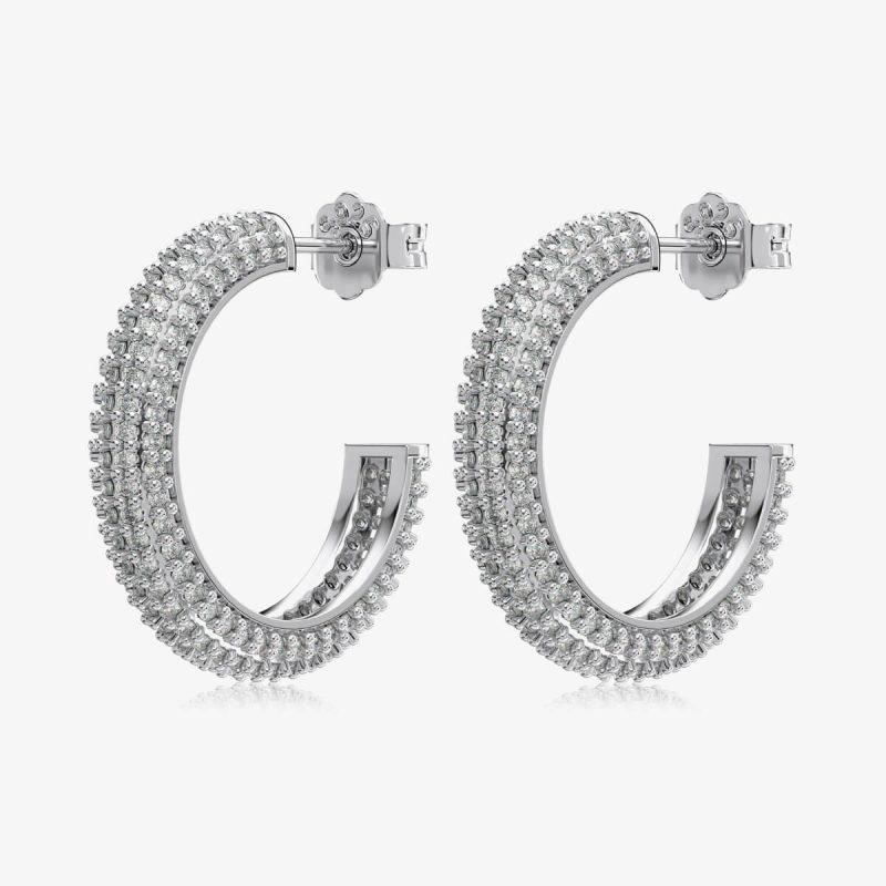 Multi-Row Diamond Encrusted silver Hoop Earrings DY110301-S-W-AB-15mm (1)