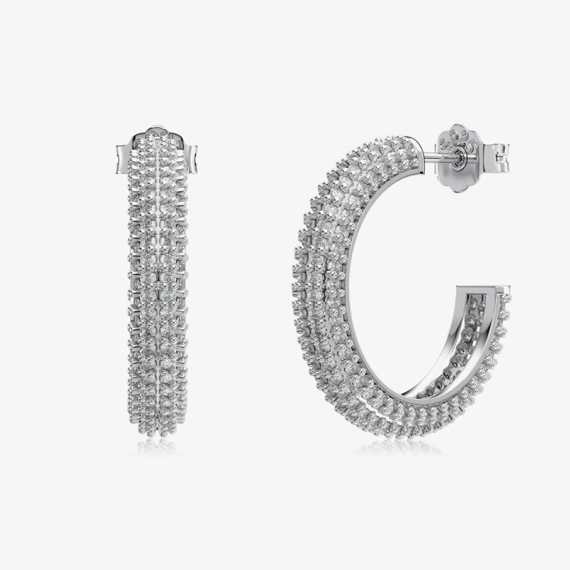 Multi-Row Diamond Encrusted silver Hoop Earrings DY110301-S-W-AB-15mm (2)