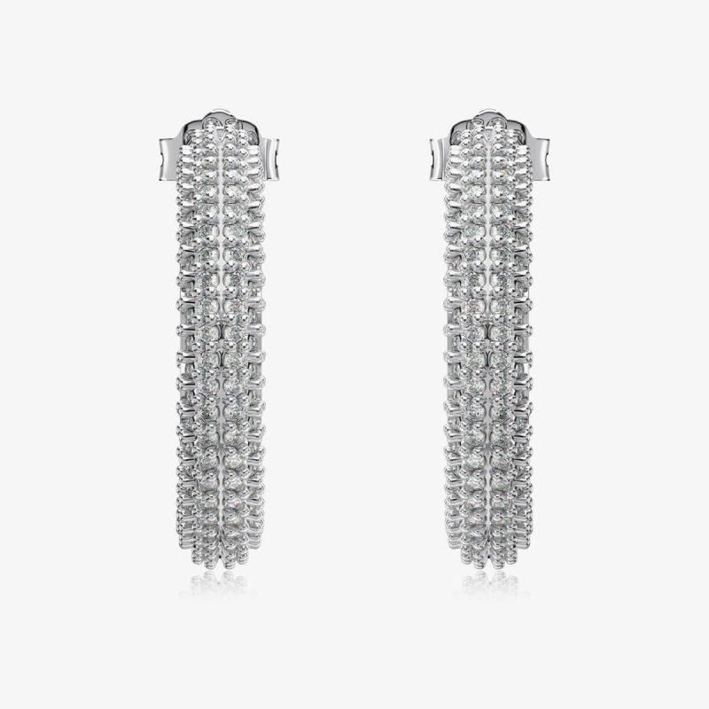 Multi-Row Diamond Encrusted silver Hoop Earrings DY110301-S-W-AB-15mm (3)