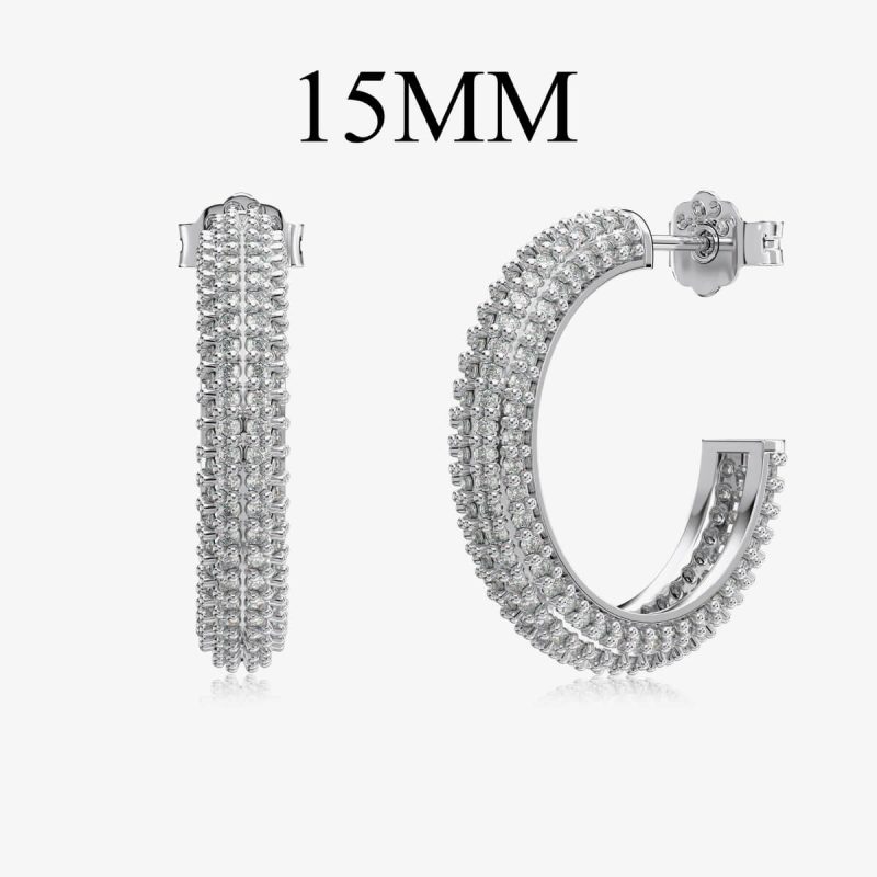 Multi-Row Diamond Encrusted silver Hoop Earrings DY110301-S-W-AB-15mm (4)