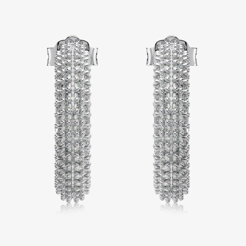 Multi-Row Diamond Encrusted silver Hoop Earrings DY110301-S-W-NA-11mm (1)