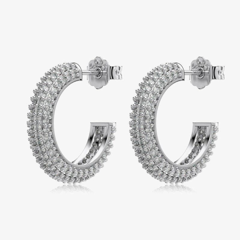 Multi-Row Diamond Encrusted silver Hoop Earrings DY110301-S-W-NA-11mm (3)