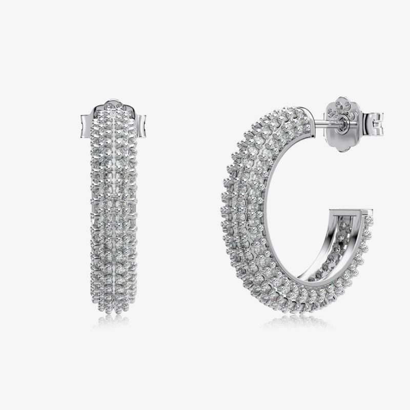 Multi-Row Diamond Encrusted silver Hoop Earrings DY110301-S-W-NA-11mm (4)