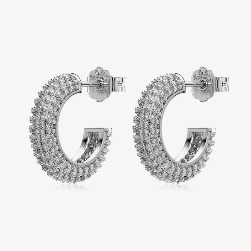 Multi-Row Diamond Encrusted silver Hoop Earrings DY110301-S-W-NO-9mm (1)