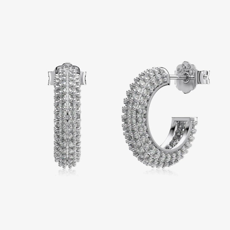 Multi-Row Diamond Encrusted silver Hoop Earrings DY110301-S-W-NO-9mm (2)