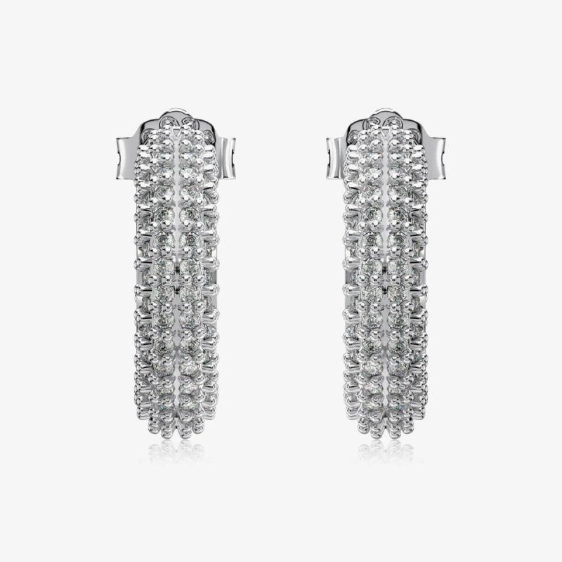 Multi-Row Diamond Encrusted silver Hoop Earrings DY110301-S-W-NO-9mm (3)