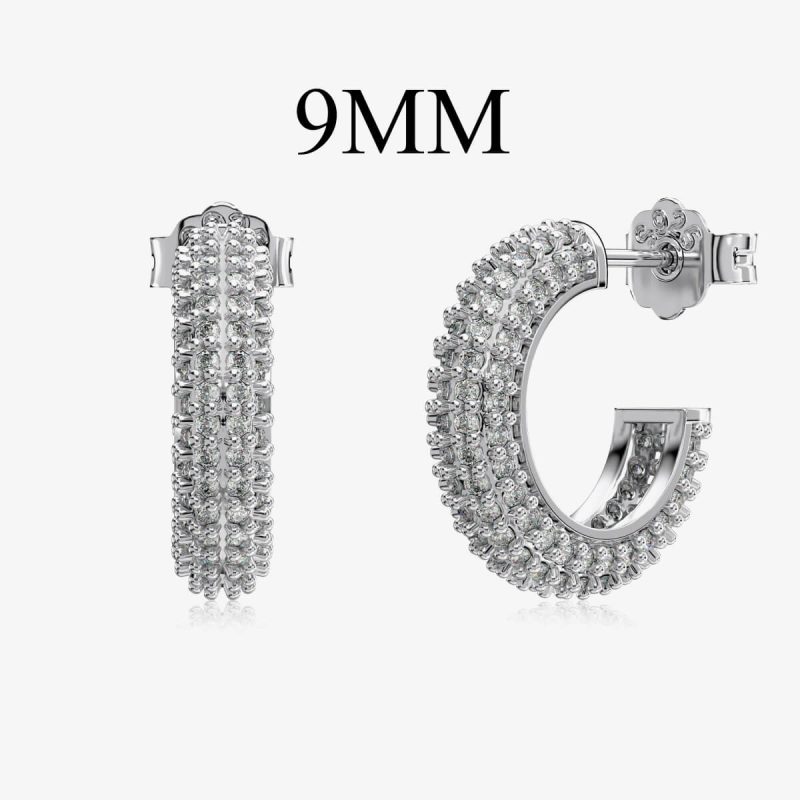 Multi-Row Diamond Encrusted silver Hoop Earrings DY110301-S-W-NO-9mm (4)