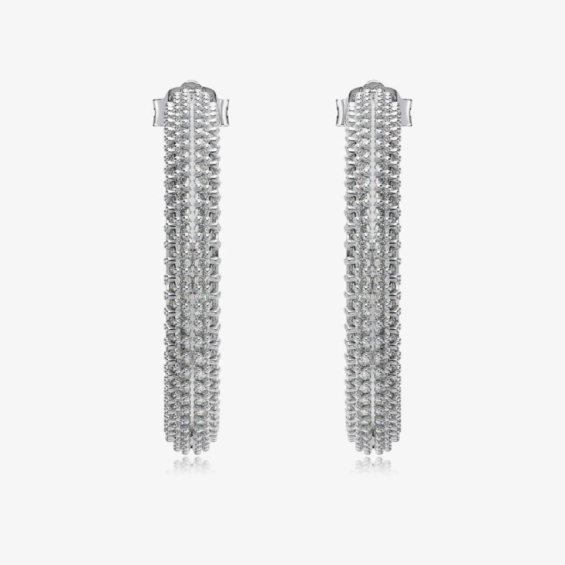 Multi-Row Diamond Encrusted silver Hoop Earrings DY110301-S-W-WH-20mm (2)