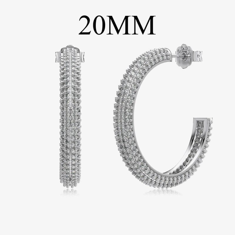 Multi-Row Diamond Encrusted silver Hoop Earrings DY110301-S-W-WH-20mm (3)