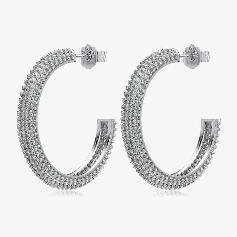 Multi-Row Diamond Encrusted silver Hoop Earrings DY110301-S-W-WH-20mm (4)