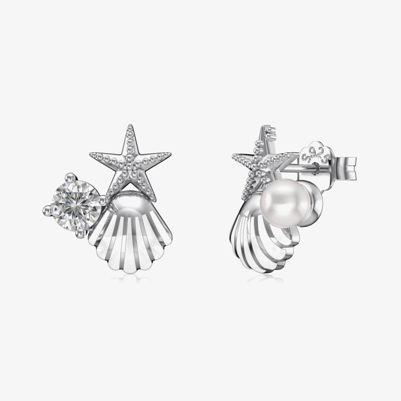 Ocean-Themed Pearl and Diamond Earrings DY1D0367-S-W-WH (1)