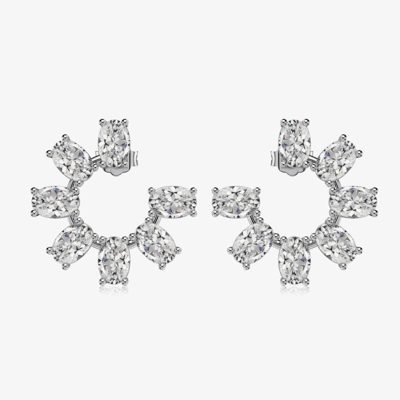 Oval-Shaped Diamond silver Wreath Earrings DY110305-S-W-WH (4)