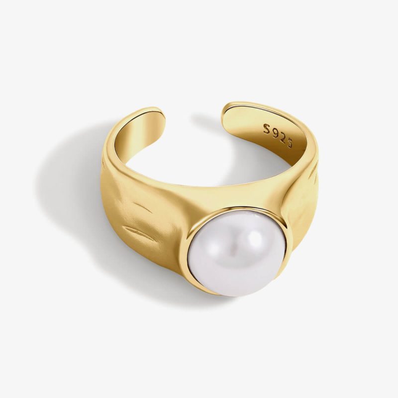 Pearl 925 Silver Gold Adjustable Ring D3120017-S-G-WH (1)