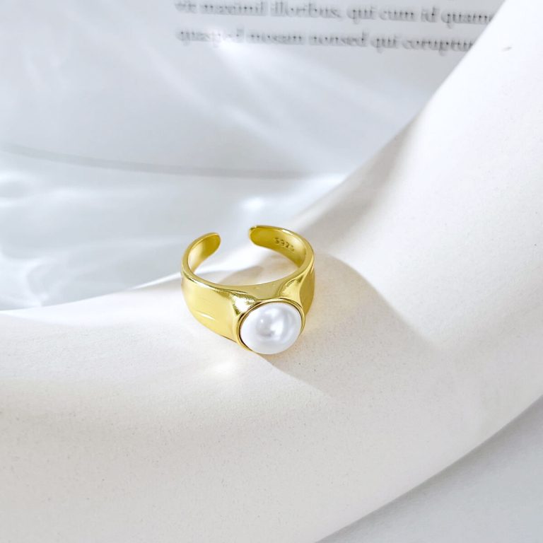 Pearl 925 Silver Gold Adjustable Ring D3120017-S-G-WH (1)