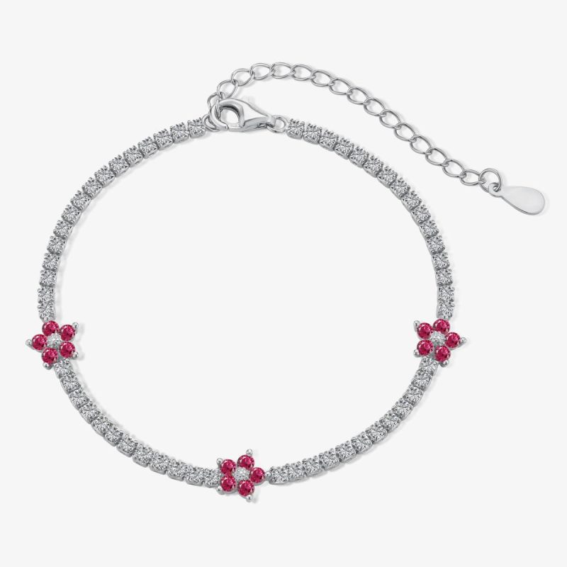 Pink Gemstone Cluster Flower 925 Silver Bracelet DY150146-S-W-BO (2)