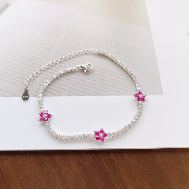 Pink-Gemstone-Cluster-Flower-925-Silver-Bracelet-DY150146-S-W-BO-(4a)