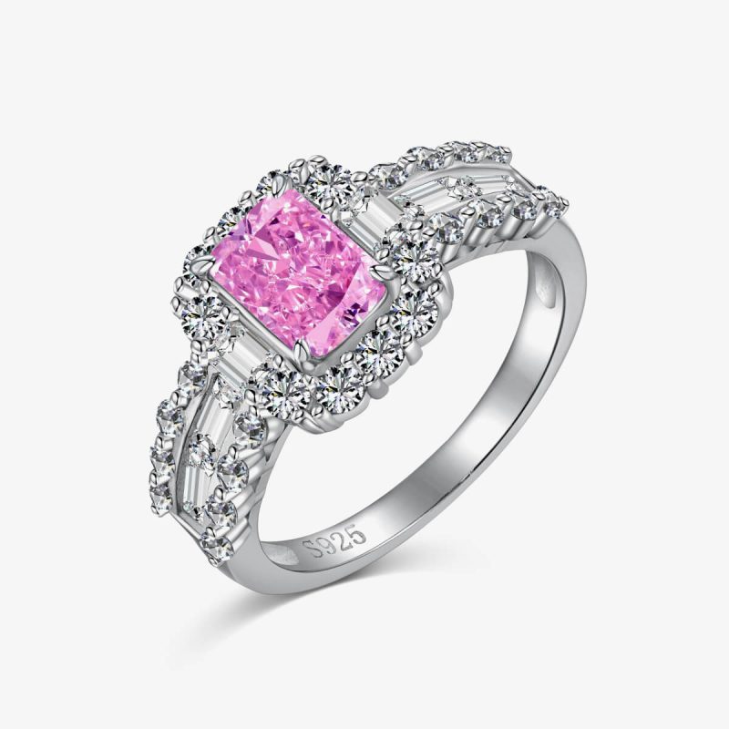 Pink Gemstone and Diamond Encrusted Sterling Silver Ring DY120787-S-W-RR (10)