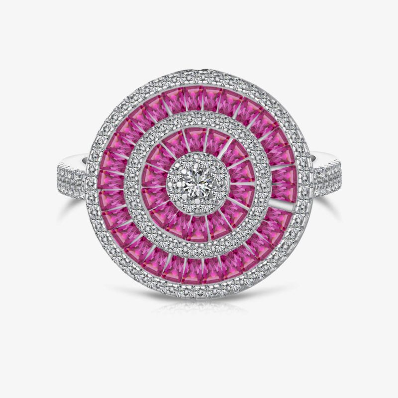 Pink Gemstone and Diamond Inlaid Silver Circle Ring DY120967-S-W-BO (1)