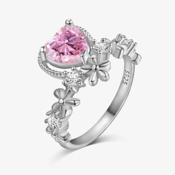 Pink Heart Diamond Floral Ring DY121037-S-W-BF (3)