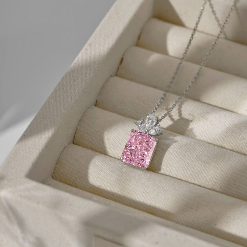 Pink Square Gemstone Pendant Necklace DY190764-S-W-BF (7)