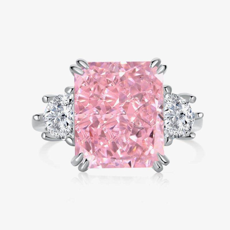 Pink Topaz and Trillion Cut Diamond White Gold Ring DY120668-S-W-BF (1)