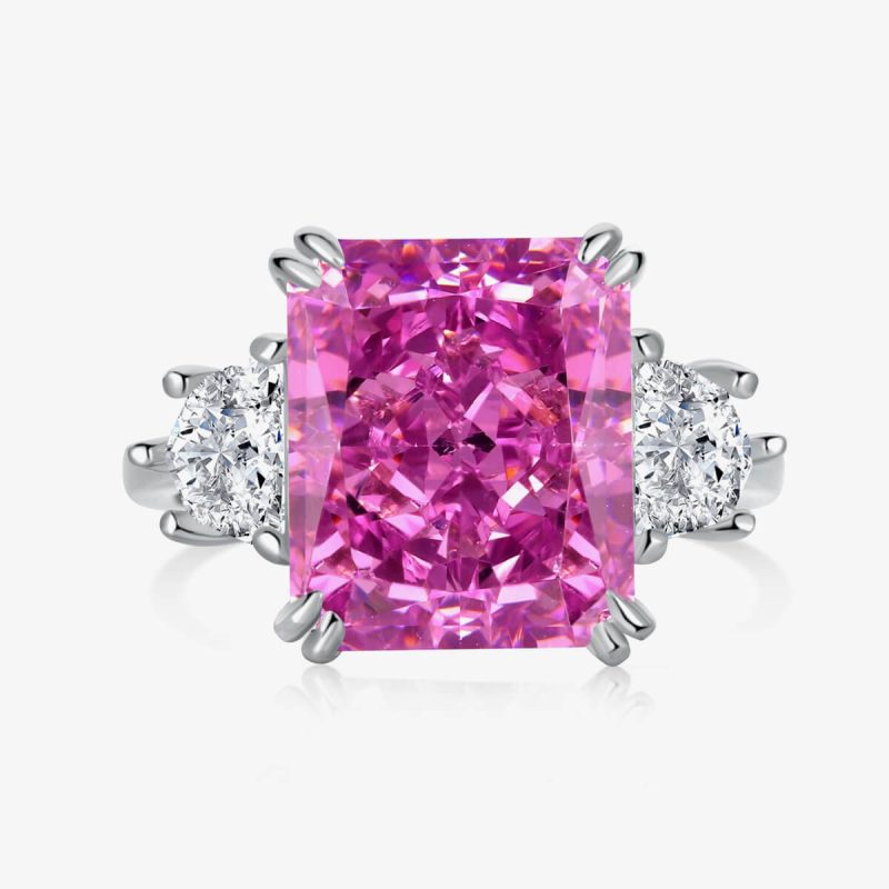 Pink Topaz and Trillion Cut Diamond White Gold Ring DY120668-S-W-RR (1)