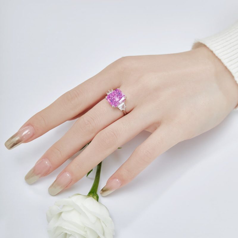 Pink Topaz and Trillion Cut Diamond White Gold Ring DY120668-S-W-RR (2)