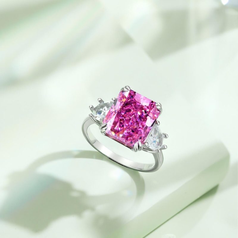 Pink Topaz and Trillion Cut Diamond White Gold Ring DY120668-S-W-RR (5)