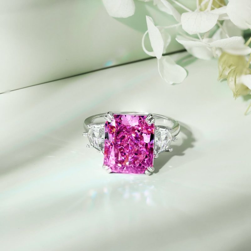 Pink Topaz and Trillion Cut Diamond White Gold Ring DY120668-S-W-RR (6)