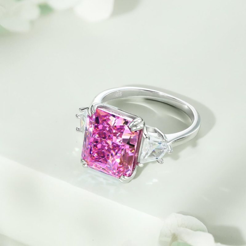 Pink Topaz and Trillion Cut Diamond White Gold Ring DY120668-S-W-RR (7)